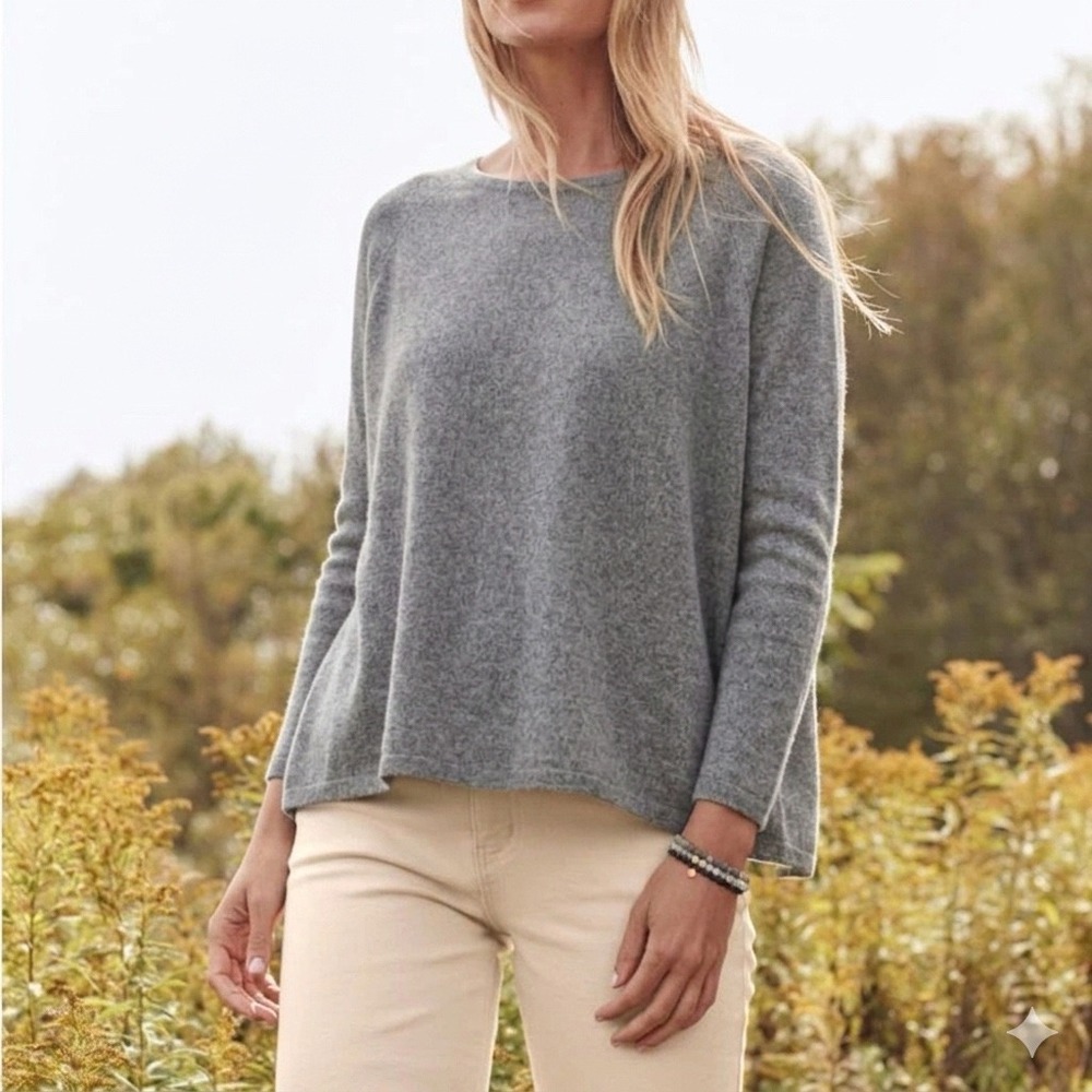 Garnet Hill 100% Cashmere Sweater Gray A-Line Crew Neck 33231 Womens Small